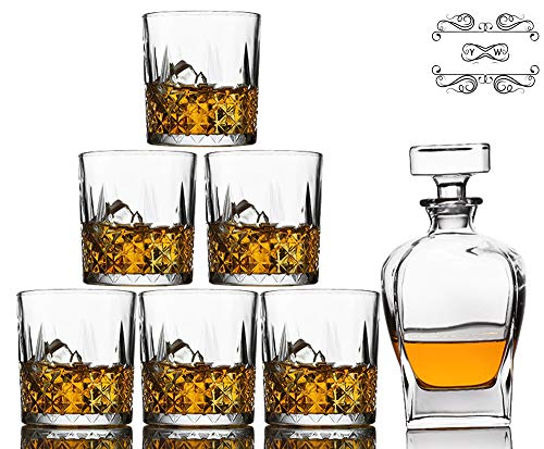 Jarra De Whisky De Cristal con Botella De Whisky, 2/6 Piezas De Vasos De Cristal Sin Plomo Escocés, para Fiestas Familiares, Hombres, Borbón, Vodka O Whisky (3 O 7 Piezas),B