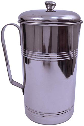 Jarra/jarra de agua de acero inoxidable NYGT con tapa, jarra de servicio pesado para té, leche, jugo, bebidas - 1500 ml (1.5 cuartos de galón)