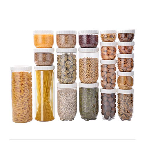 Jarras de Almacenamiento Recipiente de almacenamiento de alimentos de alimentos de latas selladas de plástico, latas, sellados y cereales transparentes (paquete de 19) Contenedor de Almacenamiento de