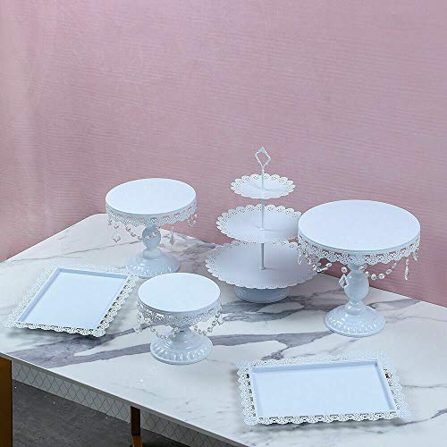 Jasemy - Juego de 6 soportes para tartas de boda con soporte para cupcakes y postres, con colgantes de cristal y perlas