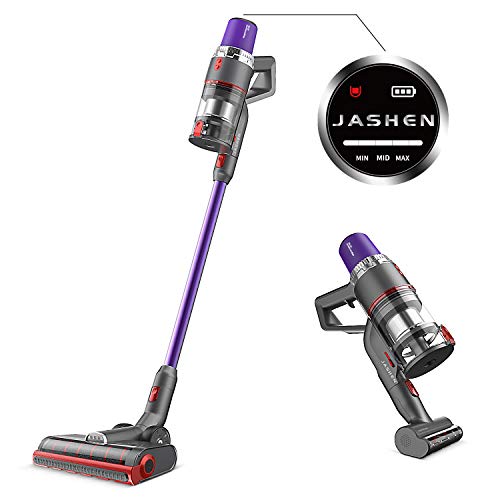 JASHEN Aspirador sin Cable, 350W Motor Digital Brushless 2500mAh Batería Extraíble de Ion-Litio 40 Minutos,LED Pantalla Inteligente, 3 Velocidades (púrpura V16)