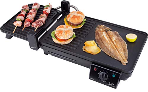 Jata GR268 Plancha de Asar y Grill DUO Superficie Mixta 41 x 25 cm con Apertura 180° Antiadherente Libre de PFOA con Bandeja Colectora de Salsas