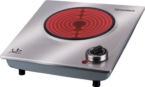 Jata V531 Cocina Eléctrica Vitrocerámica 1 Fuego con Una Placa de 18 cm Cuerpo de Acero Inoxidable Termostato Regulable de Temperatura 1200 W