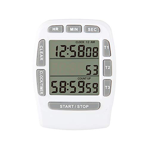 Jayron JR-KT001 Temporizador Digital LCD grande Temporizador Digital de 3 canales,Temporizador de Cocina,Temporizador de Cuenta Regresiva Reloj Despertador Soporte Magnético Fuerte