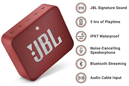 JBL GO 2 - Altavoz inalámbrico portátil con Bluetooth , Parlante resistente al agua (IPX7) , hasta 5h de reproducción con sonido de alta fidelidad , Rojo