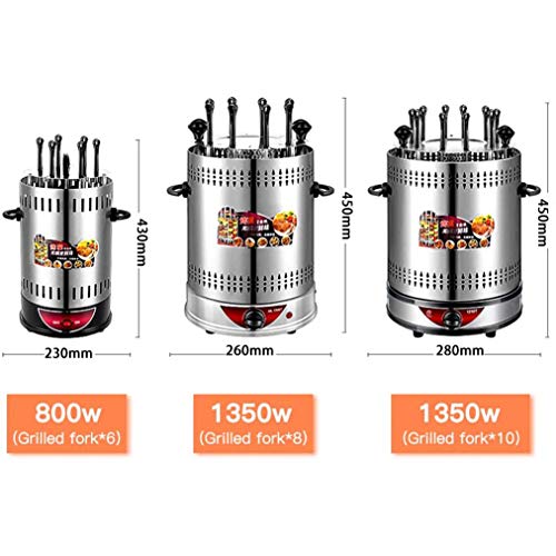 JCJ-Shop Parrilla De Barbacoa EléCtrica Sin Humo 800W, Brochetas De Cordero Giratorias AutomáTicas 360 ​​° Parrilla Vertical, con Bandeja De Aceite Incorporada FáCil De Limpiar, Tenedores 6/8/10