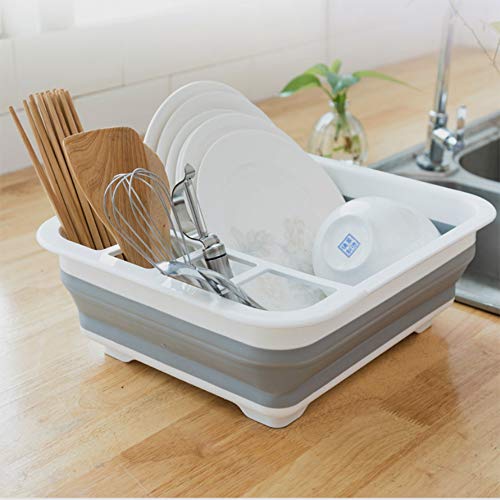 JEANGO Escurridor de Platos de plástico de Cocina, escurridor de Platos Plegable Multifuncional, Blanco