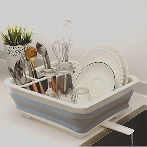 JEANGO Escurridor de Platos de plástico de Cocina, escurridor de Platos Plegable Multifuncional, Blanco