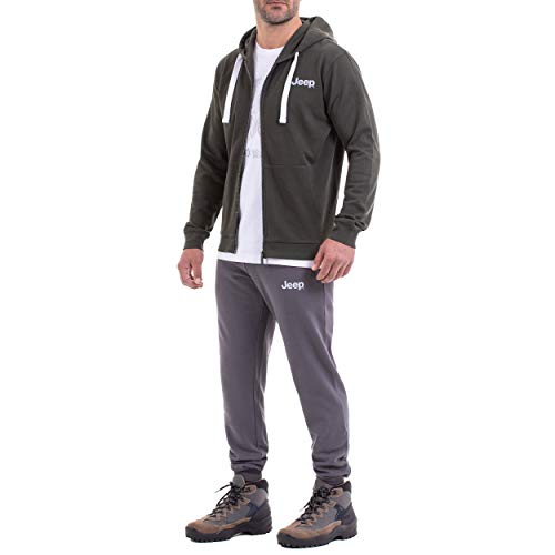 Jeep Invernale con Cappuccio E Zip Completa con Stampa Calandra Sulla Schiena per Camiseta, Hombre, Forest Night/White, M