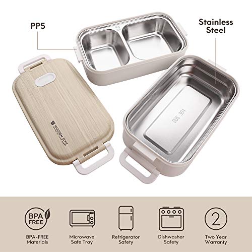 Jelife Fiambreras Bento de Dos Pisos Caja Comida de Almuerzo Fiambrera Térmica de Acero Inoxidable Contenedor de Alimentos para Trabajo Colegio Viajes Adultos Niños (Blanco)