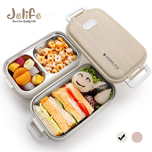 Jelife Fiambreras Bento de Dos Pisos Caja Comida de Almuerzo Fiambrera Térmica de Acero Inoxidable Contenedor de Alimentos para Trabajo Colegio Viajes Adultos Niños (Blanco)