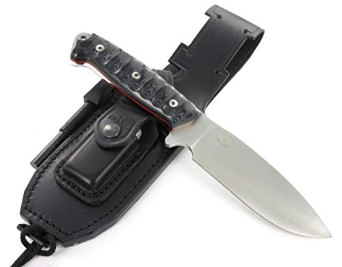 JEO-TEC Nº1 Cuchillo Supervivencia Caza Monte bushcraft Camping Outdoor Campo - Funda de Piel con pedernal y Piedra afilar incluidos - Acero BÖHLER N690C - Fabricado en España