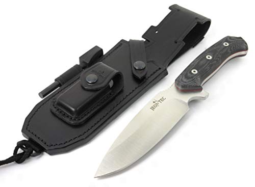 JEO-TEC Nº15 Cuchillo Supervivencia Caza Monte bushcraft Camping Outdoor Campo - Funda de Piel con pedernal y Piedra afilar incluidos - Acero BÖHLER N690C - Fabricado en España