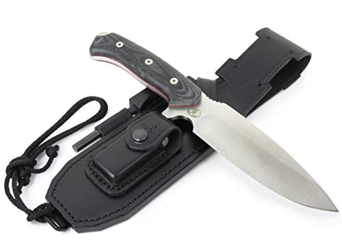 JEO-TEC Nº15 Cuchillo Supervivencia Caza Monte bushcraft Camping Outdoor Campo - Funda de Piel con pedernal y Piedra afilar incluidos - Acero BÖHLER N690C - Fabricado en España