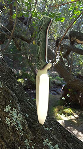 JEO-TEC Nº15 Cuchillo Supervivencia Caza Monte bushcraft Camping Outdoor Campo - Funda de Piel con pedernal y Piedra afilar incluidos - Acero BÖHLER N690C - Fabricado en España