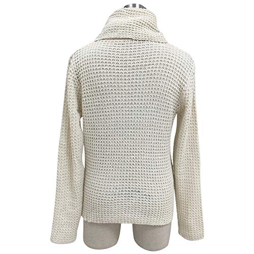 Jerseys De Punto para Mujer Cuello de Tortuga Manga Larga Suelto Prendas de Punto Suéter Irregular Jerséis Collar de la Pila Tops Cálido Otoño Invierno riou (White, M)