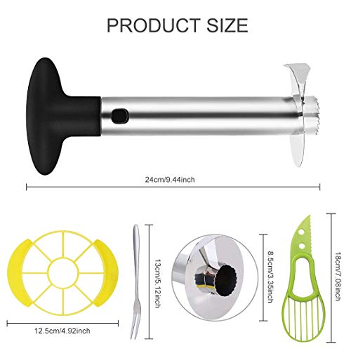 Jestool Cortadora de piña, Herramientas de Piña 3 en 1 de Acero Inoxidable con 1 Rebanador de Fruta, Cortador de Aguacate 3 en 1 y 8 Tenedores de Frutas
