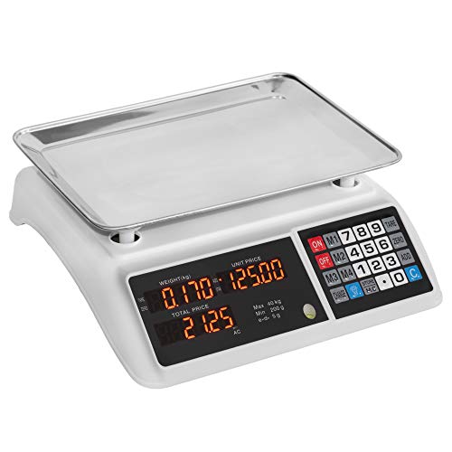 JEVX Bascula Comercial Digital de 40kg 2 EN 1 con BATERIA Recargable y Fuente de Alimentacion - Precision 5 Gramos Comercio Balanza Inalambrica para Fruteria 40 Kilos Peso Industrial Medidor de Peso