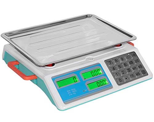 JEVX Bascula Comercial Digital de 40kg 3 EN 1 con BATERIA Recargable y Fuente de Alimentacion - Precision 5 Gramos Comercio Balanza Inalambrica para Fruteria 40 Kilos Peso Industrial Medidor de Peso