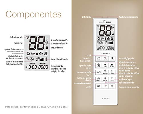 JeVx Mando Universal para Aire Acondicionado y Bomba de Calor 5000 en 1 Pantalla Grande Retroiluminada Linterna Controlador de Temperatura a Distancia Splitter Climatizador Control Remoto Temporizador