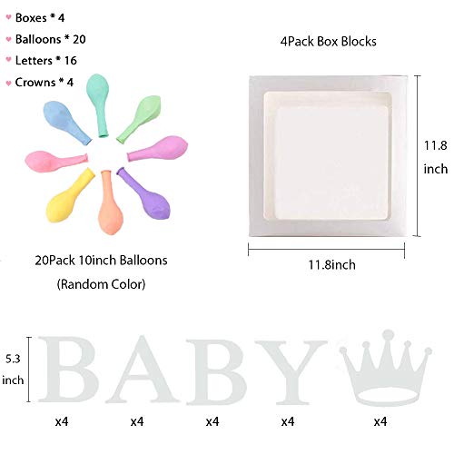 Jewaytec Baby Shower Decorations Box Blocks, 4Pcs Cajas de globos Transparentes Grandes con Bloques de Baby Shower Letter Para Artículos de Fiesta, Cumpleaños de bebé (20 Globos Incluidos)