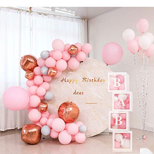 Jewaytec Baby Shower Decorations Box Blocks, 4Pcs Cajas de globos Transparentes Grandes con Bloques de Baby Shower Letter Para Artículos de Fiesta, Cumpleaños de bebé (20 Globos Incluidos)