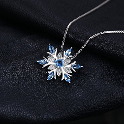 JewelryPalace Colgante Copo de nieve Topacio azul suizo Genuino Collar Plata de ley 925 cadena de caja 45cm