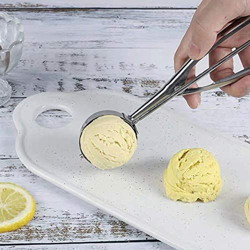 JEZOMONY Juego de Cucharas de Helado, Juego de Cucharas de Galletas con Gatillo, Cuchara de Frutas Melon de Doble Cara, Cucharada de Magdalenas de Acero Inoxidable de Varios Tamaños (Paquete de 4)