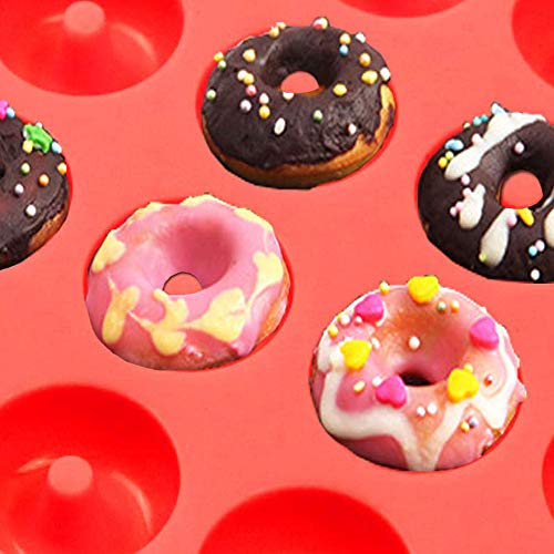 JEZOMONYMoldes de silicona para chocolate, incluye osos, pescado, mini donut, molde para dulces y bandeja de silicona para cubitos de hielo, paquete de 3 con 1 cuentagota