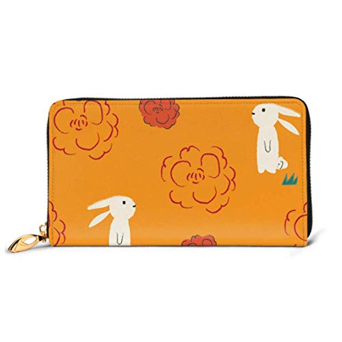 JHGFG Bolso de Moda Cartera con Cremallera Conejito Flores Jardín Papel Tapiz Teléfono Embrague Monedero Tarde Embrague Bloqueo Cartera de Cuero Organizador de múltiples Tarjetas