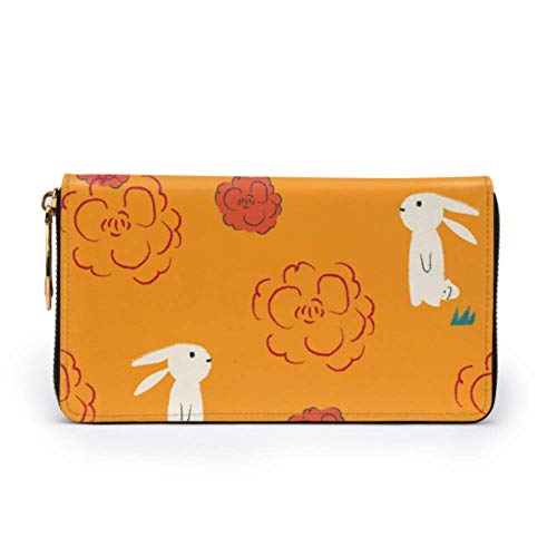 JHGFG Bolso de Moda Cartera con Cremallera Conejito Flores Jardín Papel Tapiz Teléfono Embrague Monedero Tarde Embrague Bloqueo Cartera de Cuero Organizador de múltiples Tarjetas