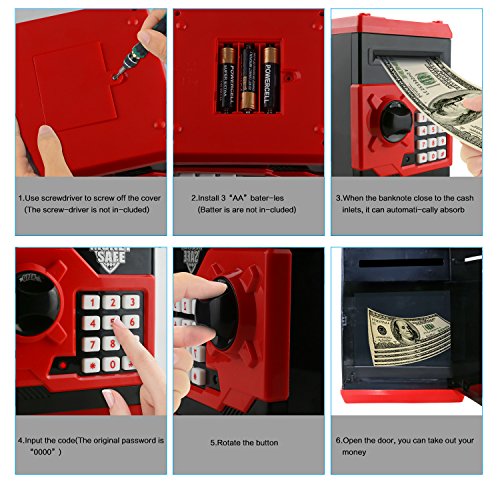 Jhua Money Banks Safe Saving Box ATM Bank Cartoon Moneda en Efectivo Contraseña Caja de Dinero electrónica Safe Locks Smart Voice Prompt Money Box para Niños (Rojo)