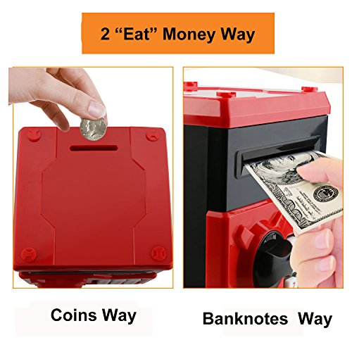 Jhua Money Banks Safe Saving Box ATM Bank Cartoon Moneda en Efectivo Contraseña Caja de Dinero electrónica Safe Locks Smart Voice Prompt Money Box para Niños (Rojo)