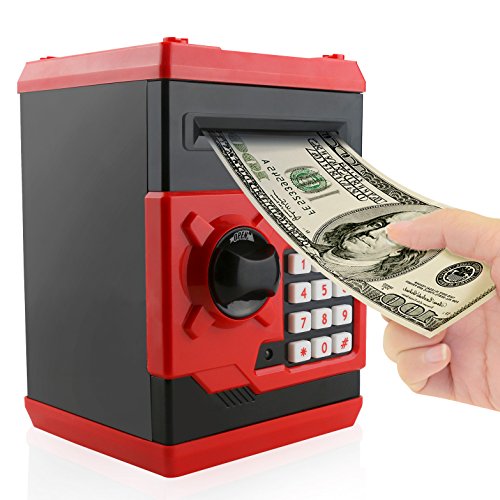 Jhua Money Banks Safe Saving Box ATM Bank Cartoon Moneda en Efectivo Contraseña Caja de Dinero electrónica Safe Locks Smart Voice Prompt Money Box para Niños (Rojo)
