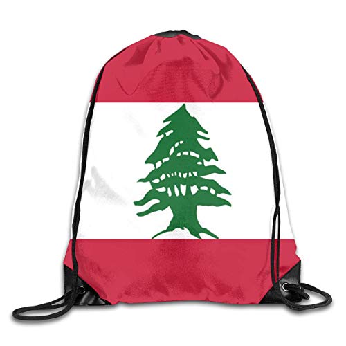 JHUIK Bolso con cordón Mochila Escolar mochilaCordón de Bandera libanesa Backpack, String Bag Sackpack Mochila de Viaje para Gimnasio Compras Deporte Yoga