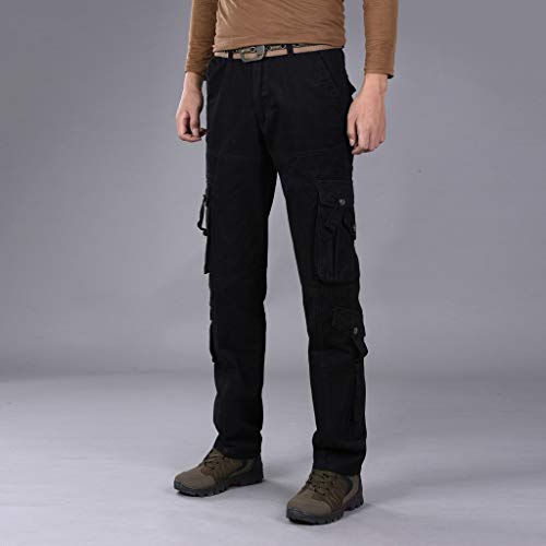 JiaMeng-ZI Pantalones Hombre Mezcla de algodón Multi-Bolsillo Trabajo Pantalones Color Sólido Suelto Work Trousers Casual Pantalones Recto Resistente al Desgaste Escalada,Senderismo Pants