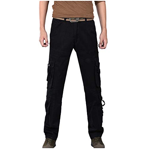 JiaMeng-ZI Pantalones Hombre Mezcla de algodón Multi-Bolsillo Trabajo Pantalones Color Sólido Suelto Work Trousers Casual Pantalones Recto Resistente al Desgaste Escalada,Senderismo Pants