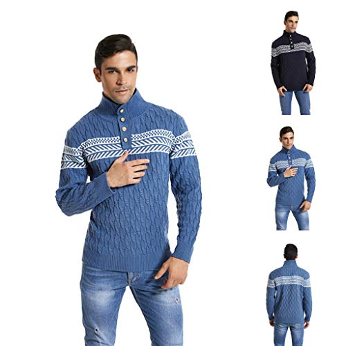 JiaMeng-ZI Ropa para Hombre Cuello Alto Slim Fit Suéter Cárdigan Chaqueta De Punto Rebeca para Hombre Básico con Botones Otoño Invierno Casual Mantener Caliente Sweater Blouse Top Jersey