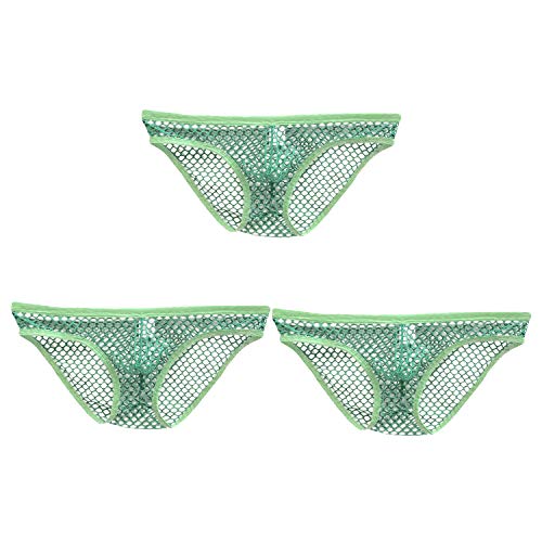JIER Hombre String Low Rise Tanga Bikini Bragas Slips Ropa Interior Pantalones Cortos Perspectiva Respirable Malla Calzoncillos (Verde,X-Large)