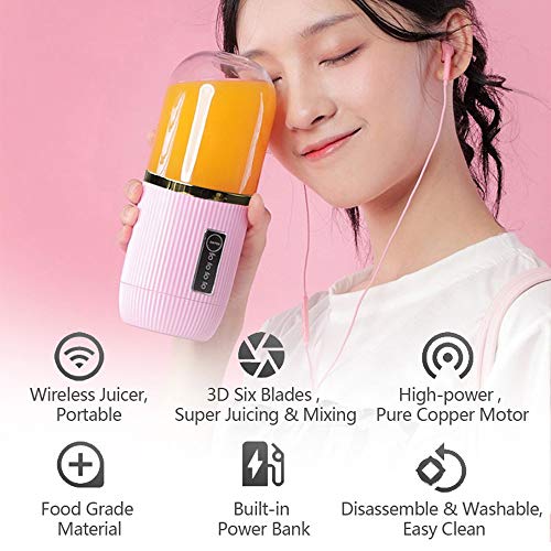 JIN GUI Licuadora portátil, trituradora de inmersión USB de 350 ml, Mini exprimidor, Pantalla Inteligente, extraíble, Limpio, Grueso, Delicado, Carga de Emergencia, para Batidos, Batidos, Frutas