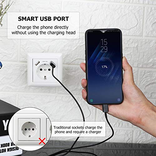 Jindia Schuko Enchufe para la pared con 2 puertos de carga USB, toma USB Sockets de pared blancos (2.8A 1 Pack)