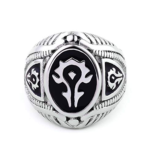 JINGJING Acero Inoxidable Anillo de los Hombres Retro Warcraft Alianza Wow Acero Titanio Anillo Joyeria,Black,No.14