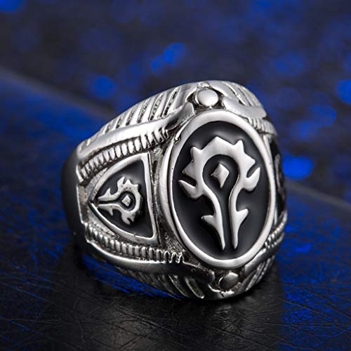 JINGJING Acero Inoxidable Anillo de los Hombres Retro Warcraft Alianza Wow Acero Titanio Anillo Joyeria,Black,No.14