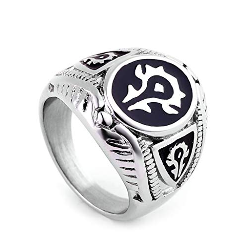 JINGJING Acero Inoxidable Anillo de los Hombres Retro Warcraft Alianza Wow Acero Titanio Anillo Joyeria,Black,No.14