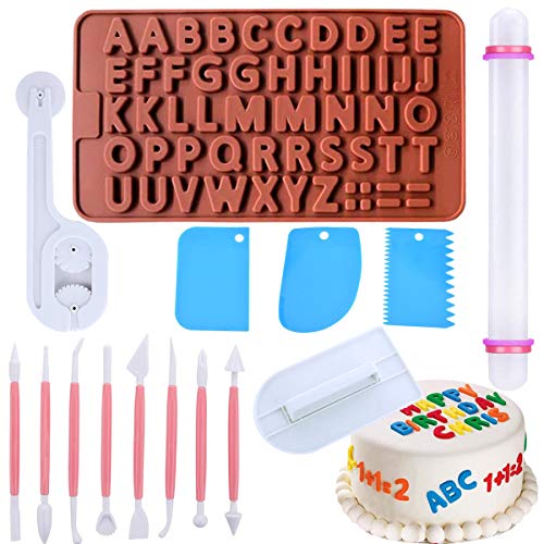 JINGYOU Juego De Herramientas De Decoración De Fondant con Forma De Letra,Fondant Cortadores,3D Herramienta De Decoración De Fondant,Bricolaje Fondant Cake Decorating Sugarcraft Tools Kits