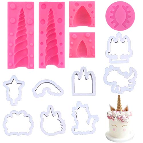 JINGYOU Mini Molde De Silicona De Unicornio,Juego De Moldes De Silicona,Molde De Silicona 3D con Diseño De Cabeza De Unicornio, Color Rosa,Moldes De Silicona para Fondant,Molde De Silicona