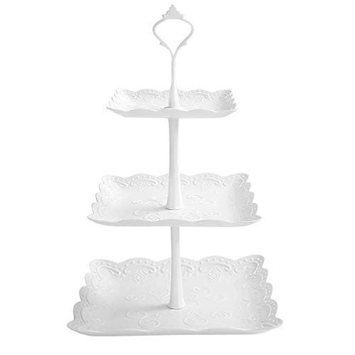 Jinlaili Soporte para Tartas de 3 Pisos, Bandeja de Tartas, Plato de Frutos, Soporte de Magdalenas, Soporte para Cupcakes, Cupcake y Torre de Postre para Boda Fiesta Tarde cumpleaños