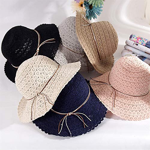 JINRONG Tejida Paja Plegable Rueca Fresca Pequeña Cielo Abierto del Cordón Sombrero del Verano del Sombrero De Sun Dome Cap Plegable Ollas (Color : Khaki)