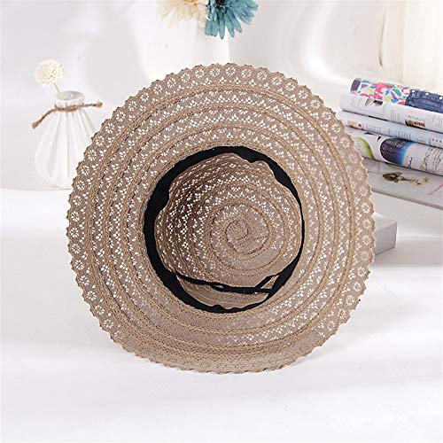 JINRONG Tejida Paja Plegable Rueca Fresca Pequeña Cielo Abierto del Cordón Sombrero del Verano del Sombrero De Sun Dome Cap Plegable Ollas (Color : Khaki)