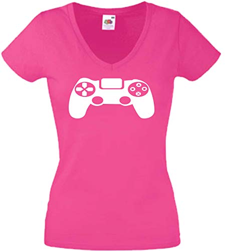 JINTORA Camiseta T-Shirt - Mujer Rosa - V-Cuello - tamaño XL - Controlador Retro Juego zocken Juegos Juego - JDM/Die Cut - para Fiesta Carnaval Carnaval Laboral Deportes